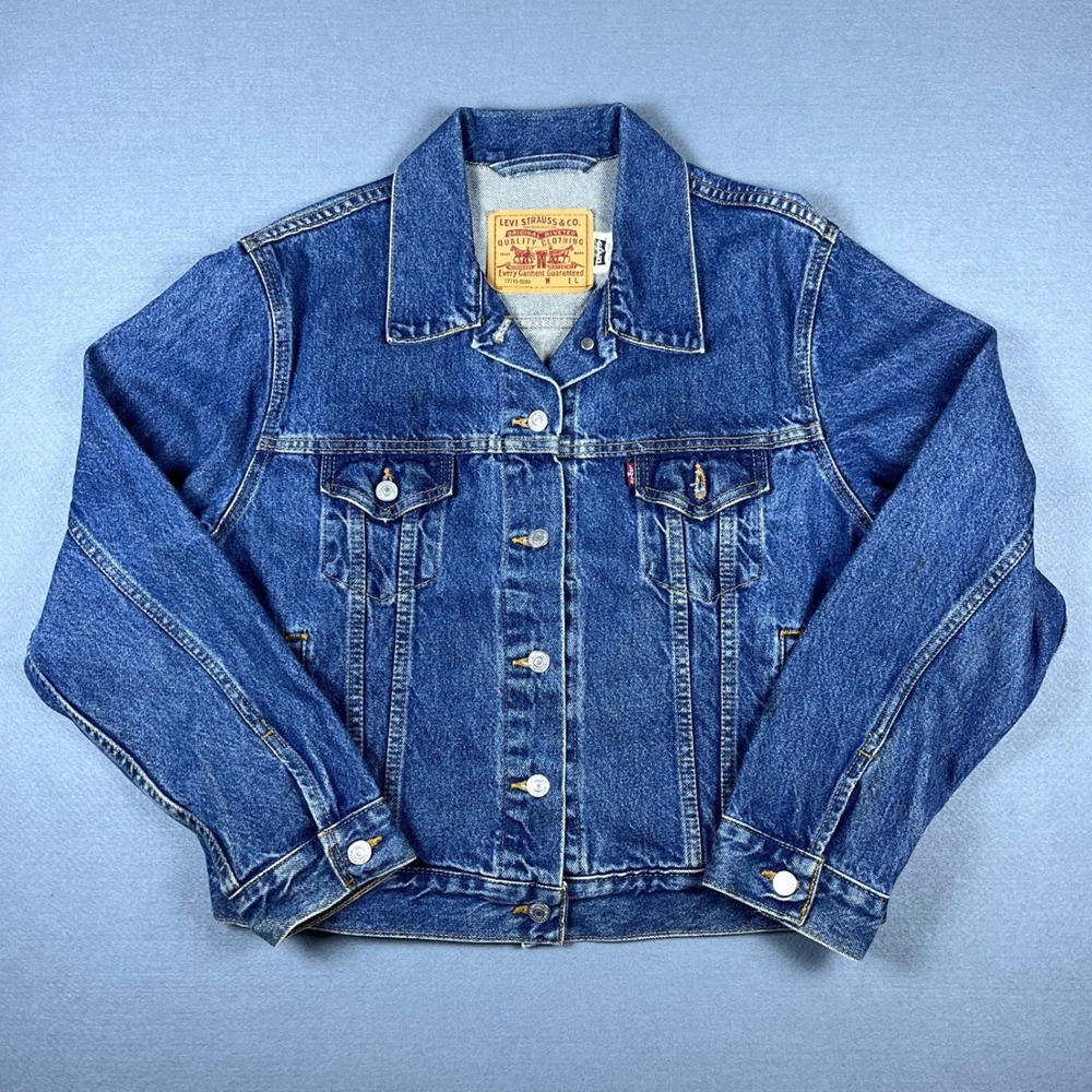 Vintage Levis 77715-0289 Denim Trucker Jacket Womens Large Medium Wash Blue